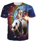 cat riding panda in galaxy