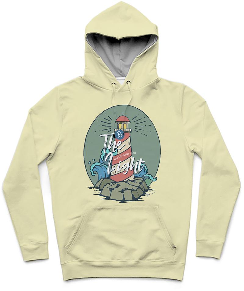 Be The Light Trendy All-Over Print Solid Coconut Cream Hoodie
