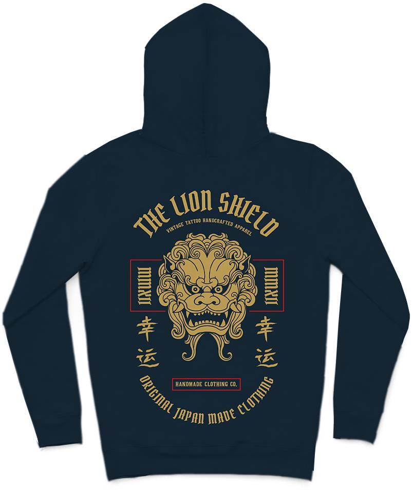 The Lion Shield Trendy All-Over Print Solid Blue Whale Hoodie