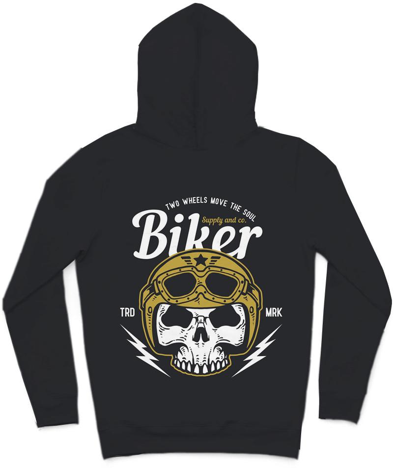 Biker Skull Trendy All-Over Print Solid Black Russian Hoodie