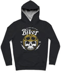 Biker Skull Trendy All-Over Print Solid Black Russian Hoodie