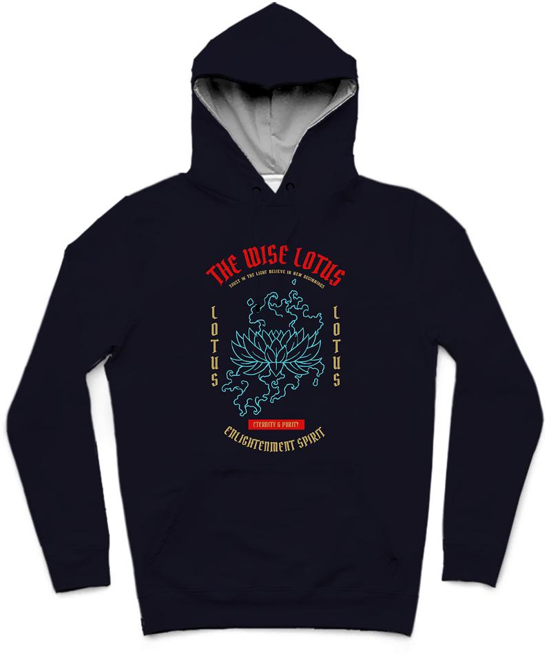 The Wise Lotus Trendy All-Over Print Solid Midnight Express Hoodie