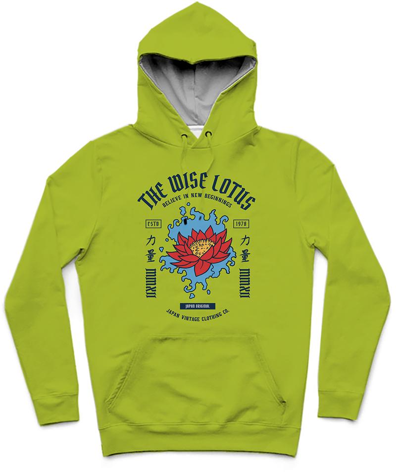 The Wise Lotus II Trendy All-Over Print Solid Limerick Hoodie