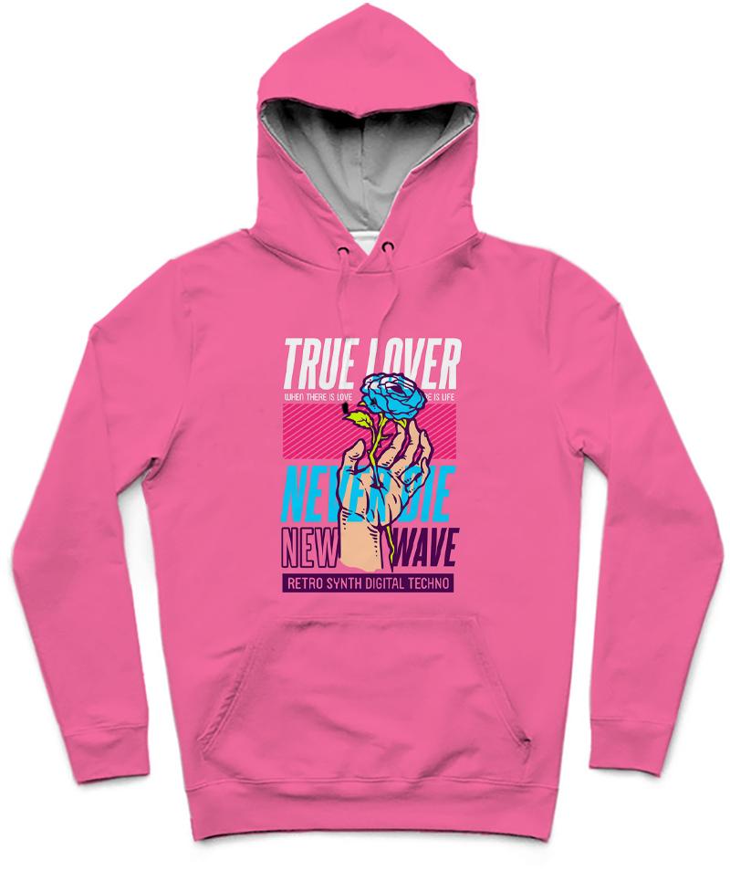 The True Lover II Trendy All-Over Print Solid Pink Hoodie