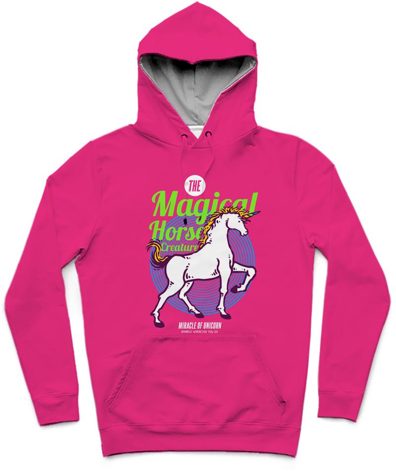 Unicorn Trendy All-Over Print Solid Deep Cerise Hoodie