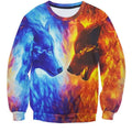 Good Wolf Bad Wolf All Over Print Ice Wolf Fire Wolf Red & Blue Crew Neck Sweatshirt