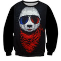 Hipster Panda All Over Print Red White Blue Black Crew Neck Sweatshirt