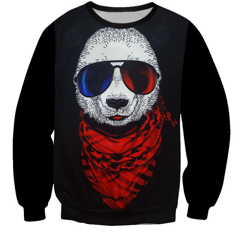 Hipster Panda All Over Print Red White Blue Black Crew Neck Sweatshirt