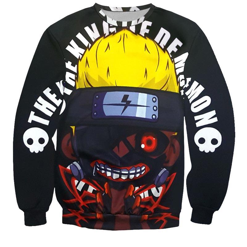 Naruto's Demons All Over Print Satanic Illuminati Cartoons Black Crew Neck Sweatshirt