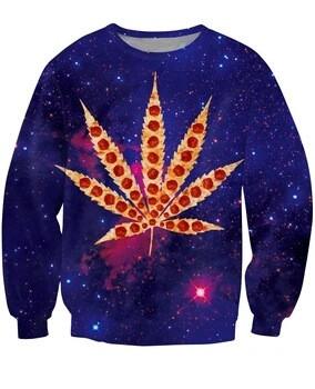 Pizza Weed Leaf In Space Blue Sweatshirt