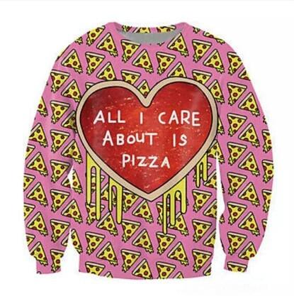 All I Care About Is Pizza Pink Pizza Collage Sweatshirt