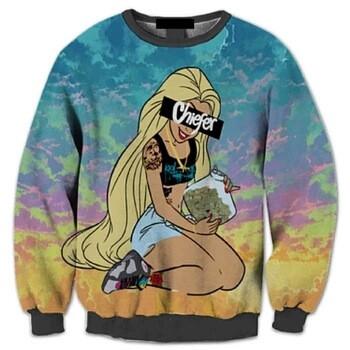 Hipster Alice In Wonderland Holding A Bag Of Weed Sweatshirt