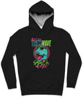 Retro T-Rex Wave Trendy All-Over Print Solid Black Hoodie