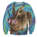 Hipster Rabbit All Over Print Blue Crew Neck Sweatshirt