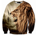 Roaring Lion All Over Print Brown Crew Neck Sweatshirt