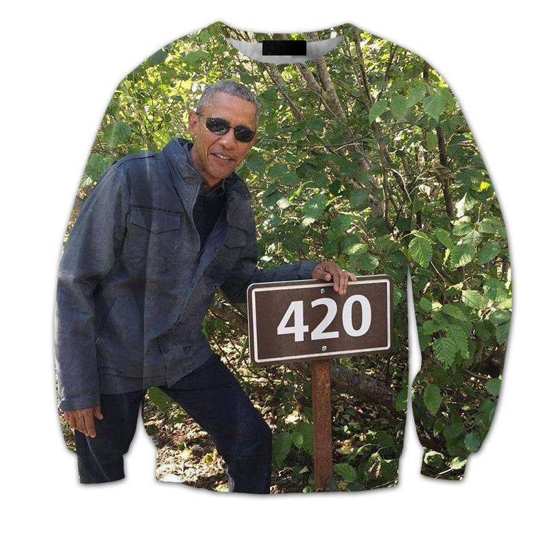 420 Obama All Over Print Green Crew Neck Sweatshirt