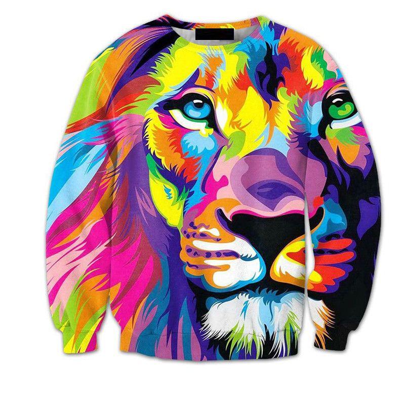 Colorful Lion All Over Print Rainbow Crew Neck Sweatshirt