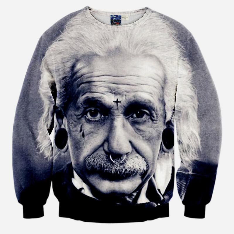 Hipster Einstein All Over Print Albert Einstein Black & White Crew Neck Sweatshirt