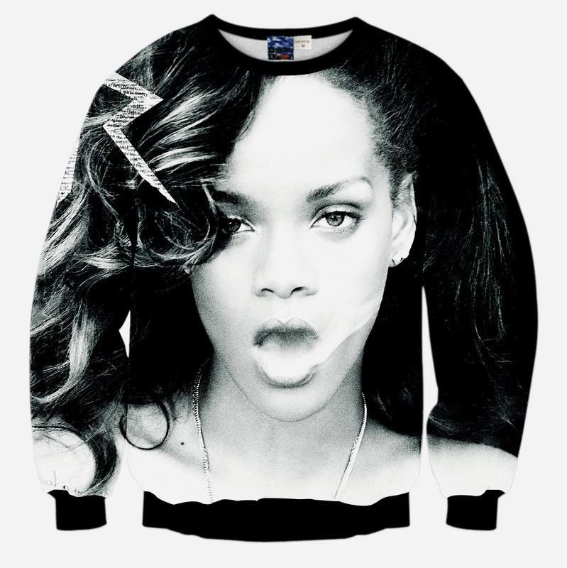 Talk That Talk All Over Print Rihanna Album Cover Black & White Crew Neck Sweatshirt