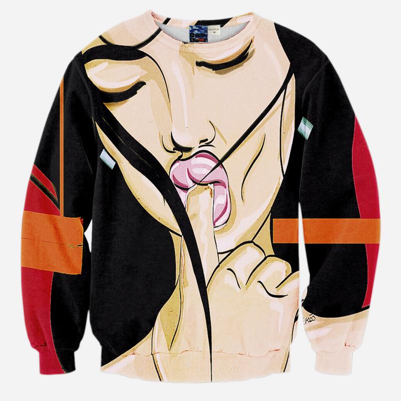 Sucking Fingers All Over Print Taste So Good Cute Girl Sucking Her Finger Crew Neck Sweatshirt