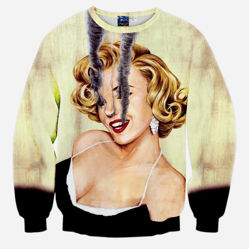 Marilyn Mon Smoke All Over Print Marilyn Monroe Tan Crew Neck Sweatshirt