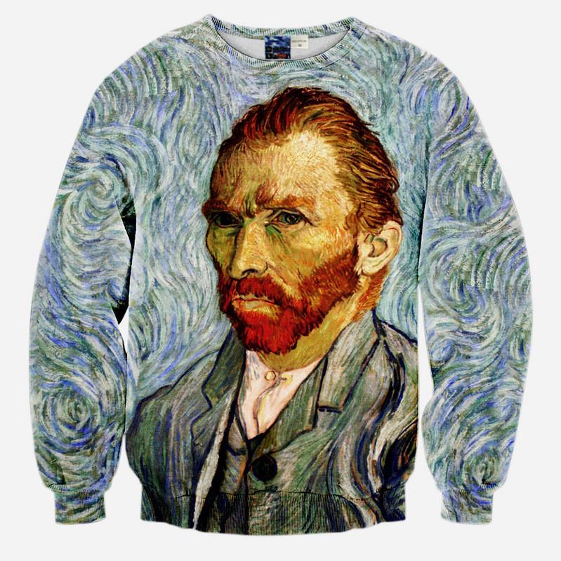 Vincent Van Gogh Tribute All Over Print Sky Blue Crew Neck Sweatshirt