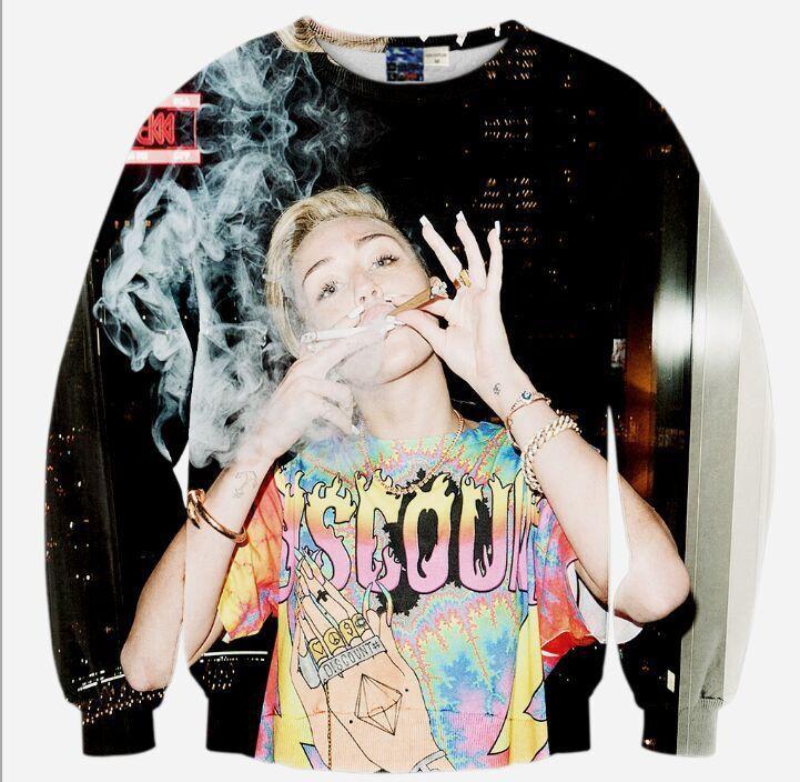 Miley Cyrus All Over Print Hannah Montana Smoking Weed Joint And Blunt In The Studio Crew Neck Sweatshirt
