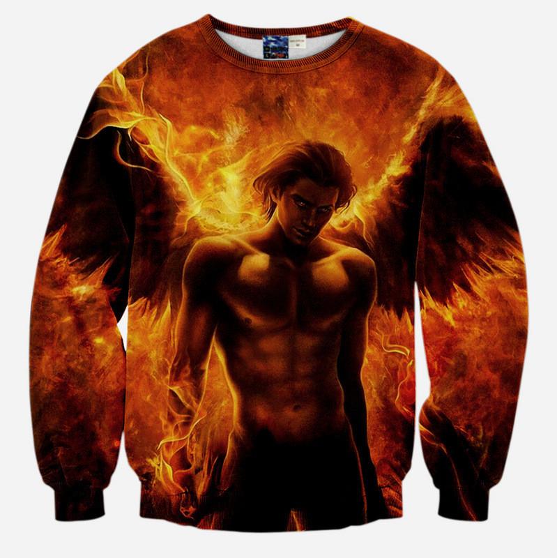 Burning Angel All Over Print Imaliea Man Angel Fire Wings Arms Fantasy Crew Neck Sweatshirt