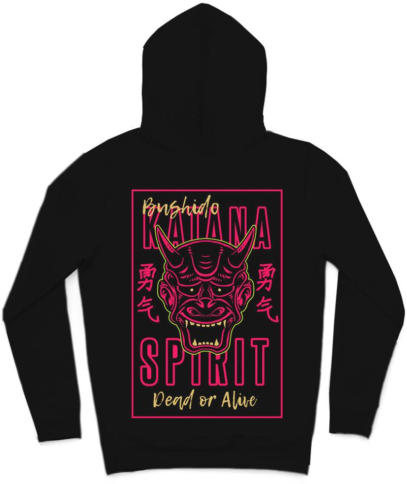 Katana Spirit Trendy All-Over Print Solid Black Hoodie