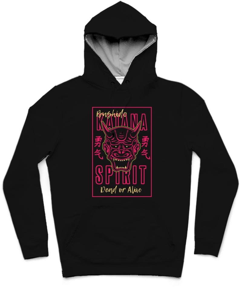 Katana Spirit Trendy All-Over Print Solid Black Hoodie
