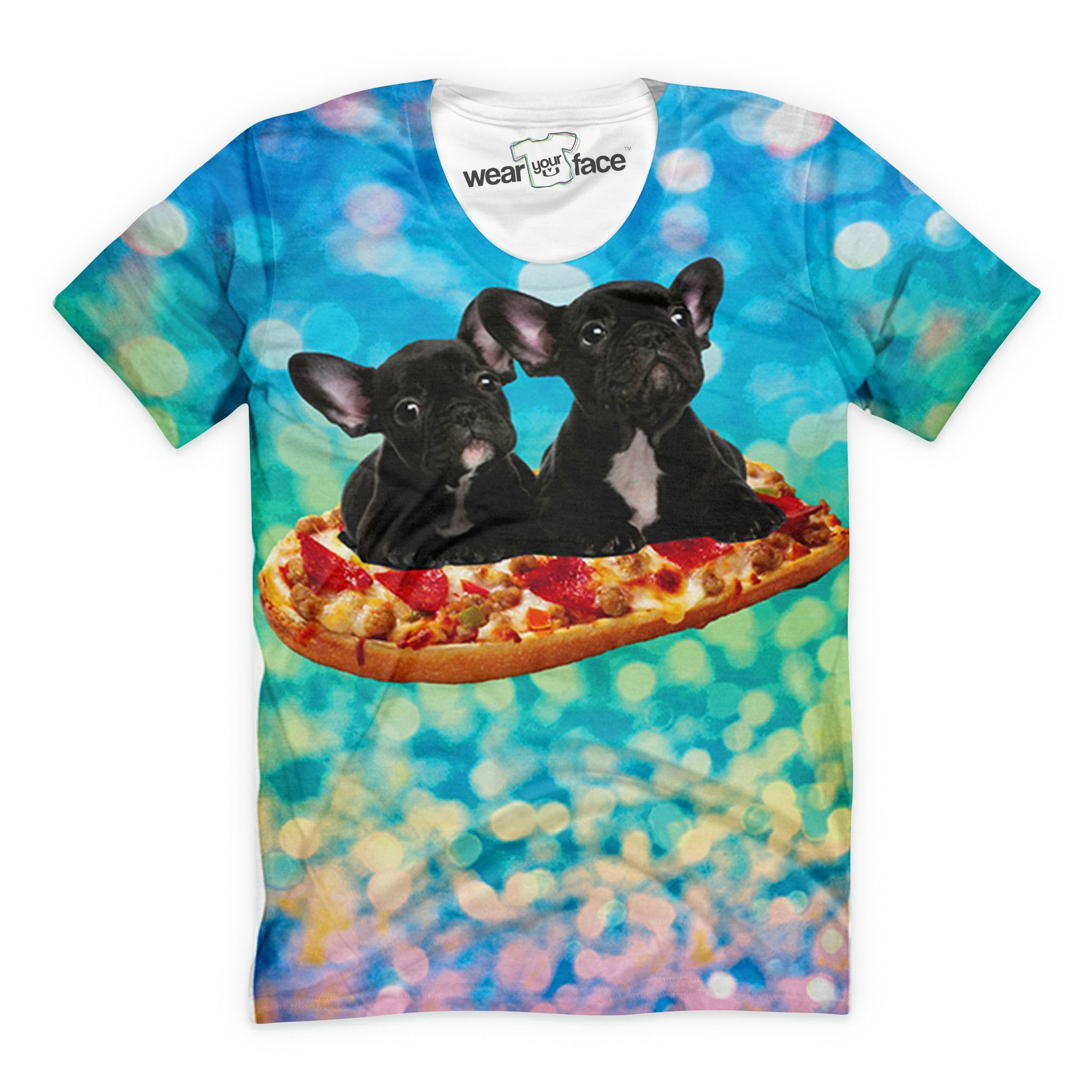 Frenchie Puppies Riding Pizza T-Shirt