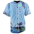 Nineteen Seventies Palm Trees Sky Blue Button Up Baseball Jersey