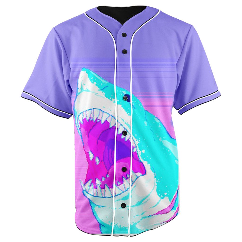 Nineteen Seventies Shark Button Up Baseball Jersey