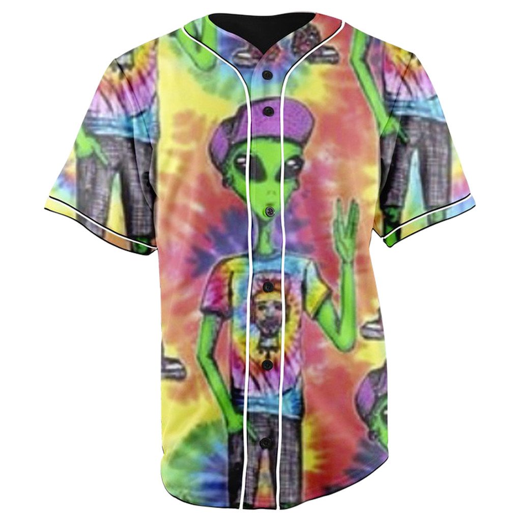 Alien Hippie Tie Dye Button Up Baseball Jersey