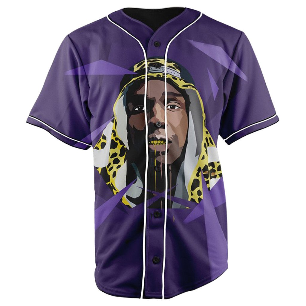 Asap Rocky Purple Button Up Baseball Jersey