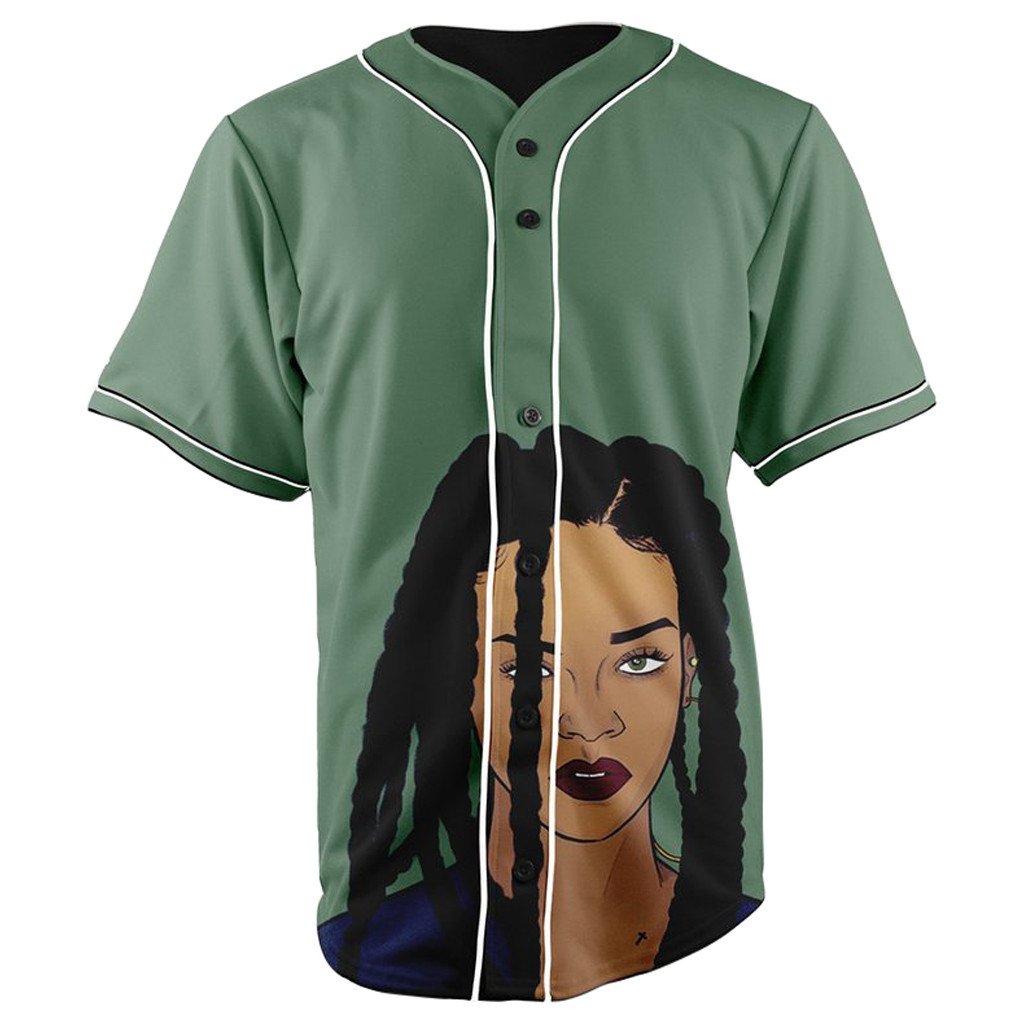 Rihanna Green Button Up Baseball Jersey