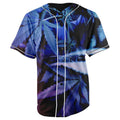 Marijuana Leaf Blue Button Up Baseball Jersey
