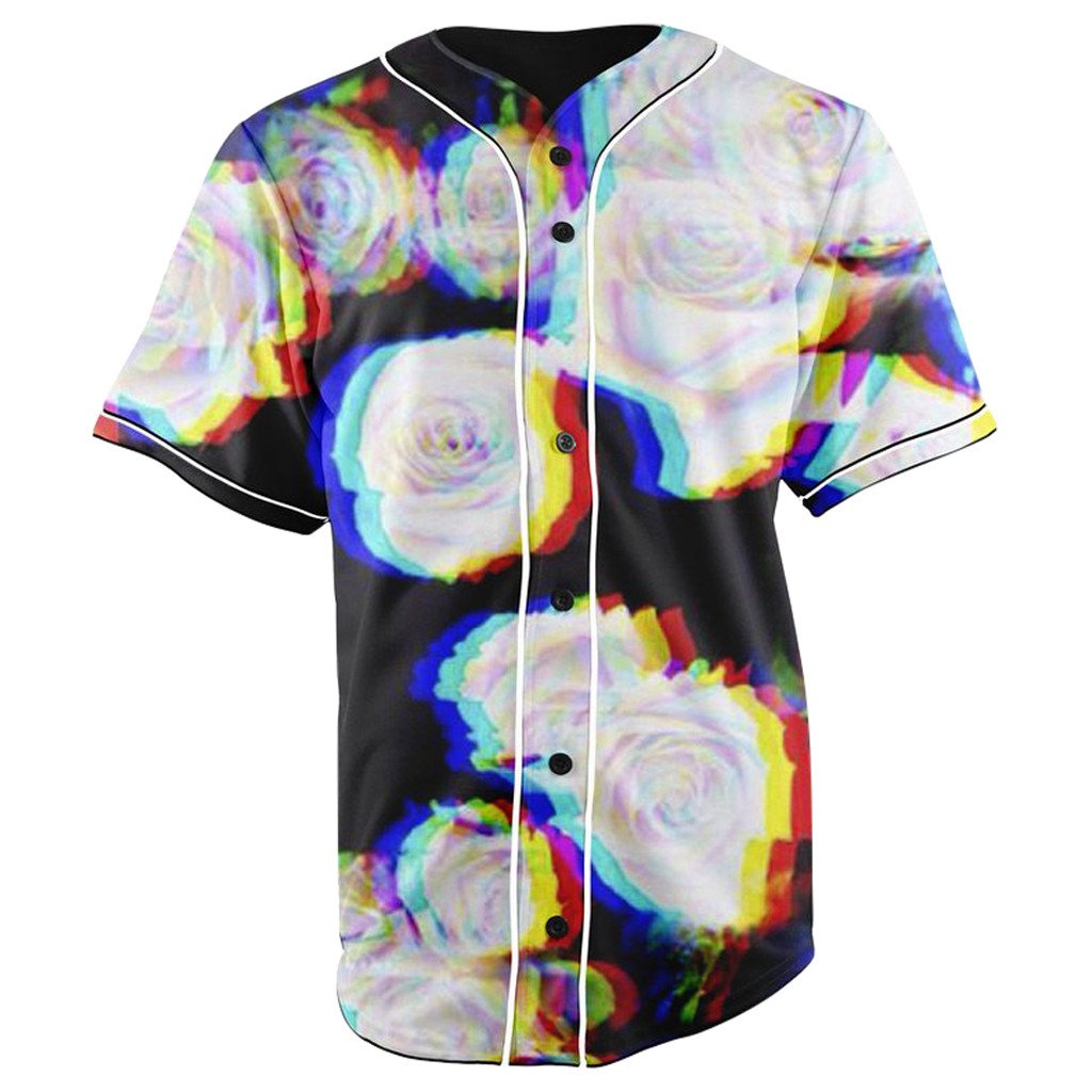 Blurred Roses Black & White Button Up Baseball Jersey