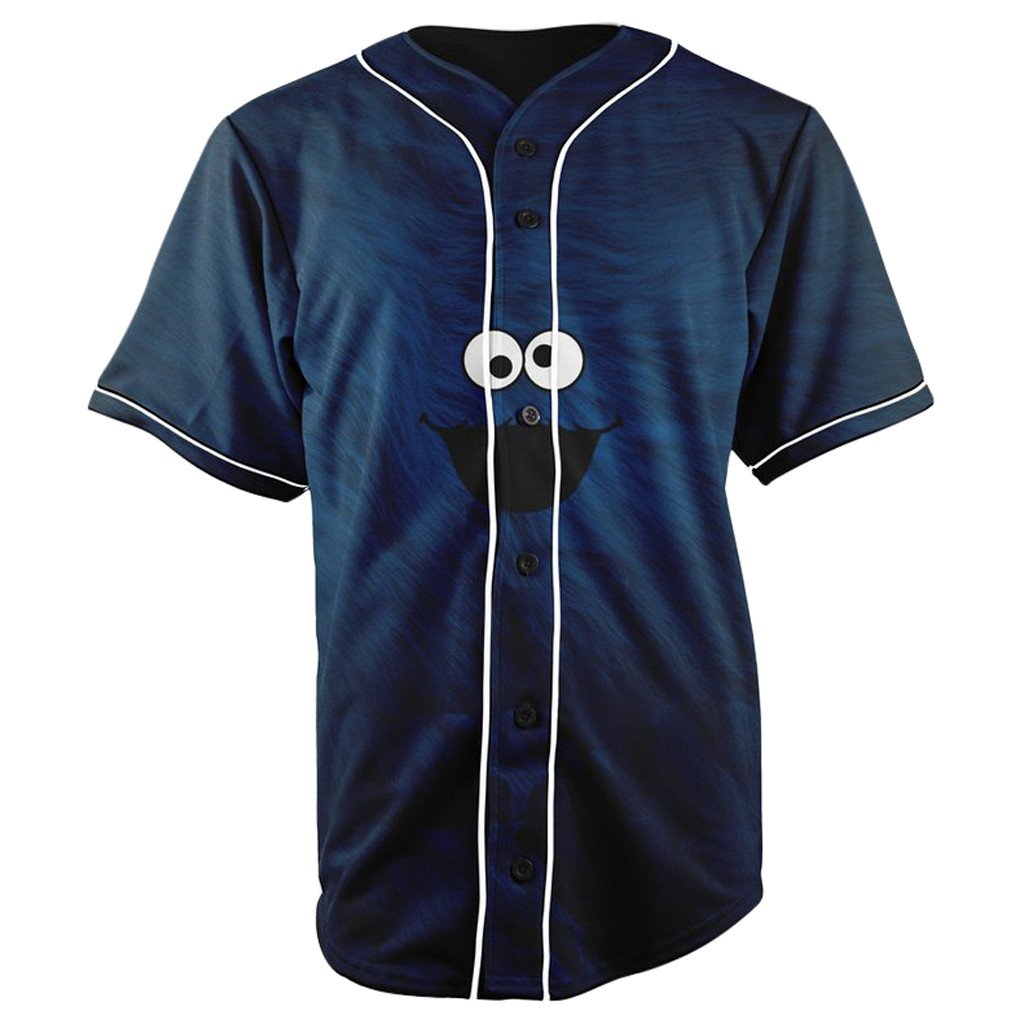 Cookie Monster Blue Button Up Baseball Jersey