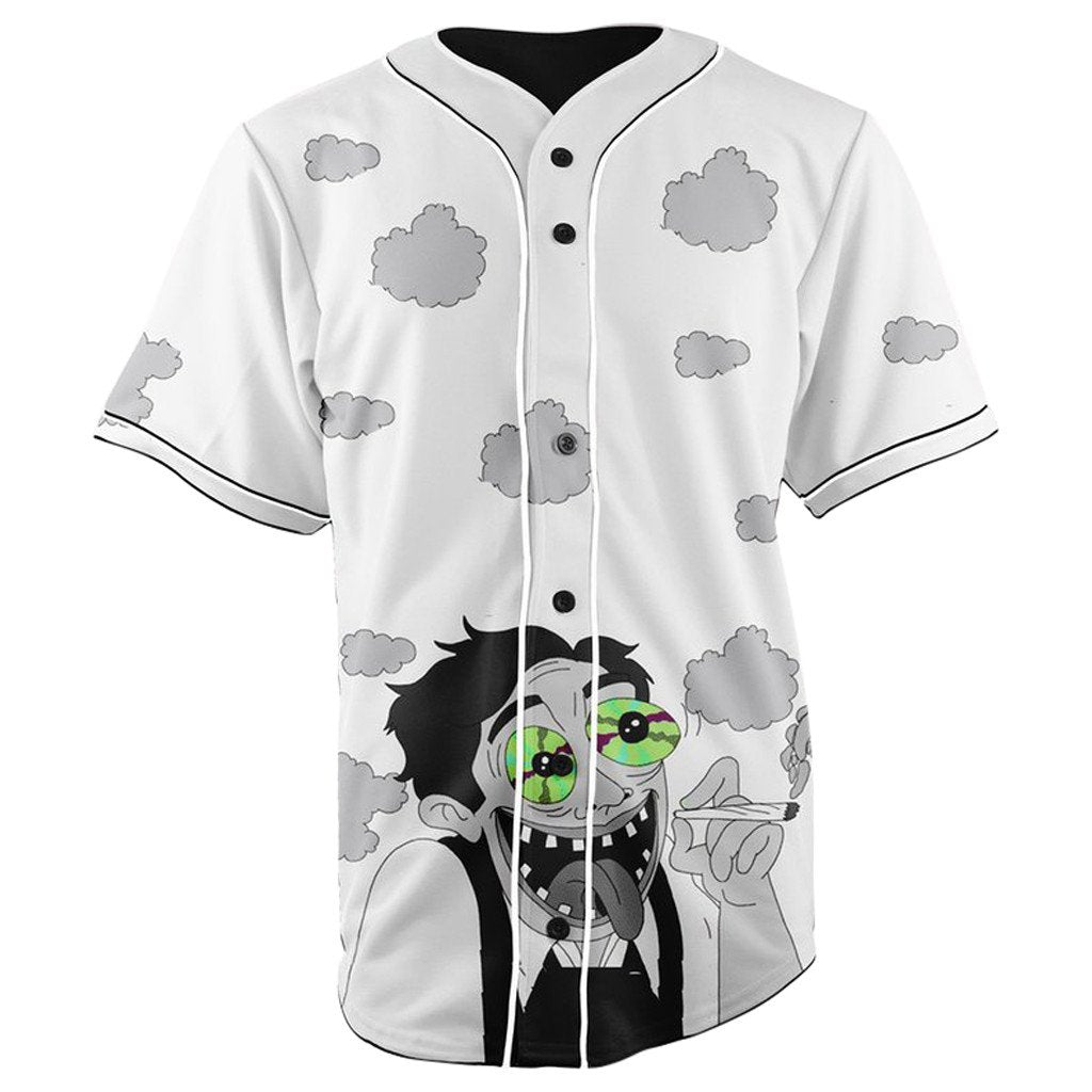 Crazy Smokes White Button Up Baseball Jersey