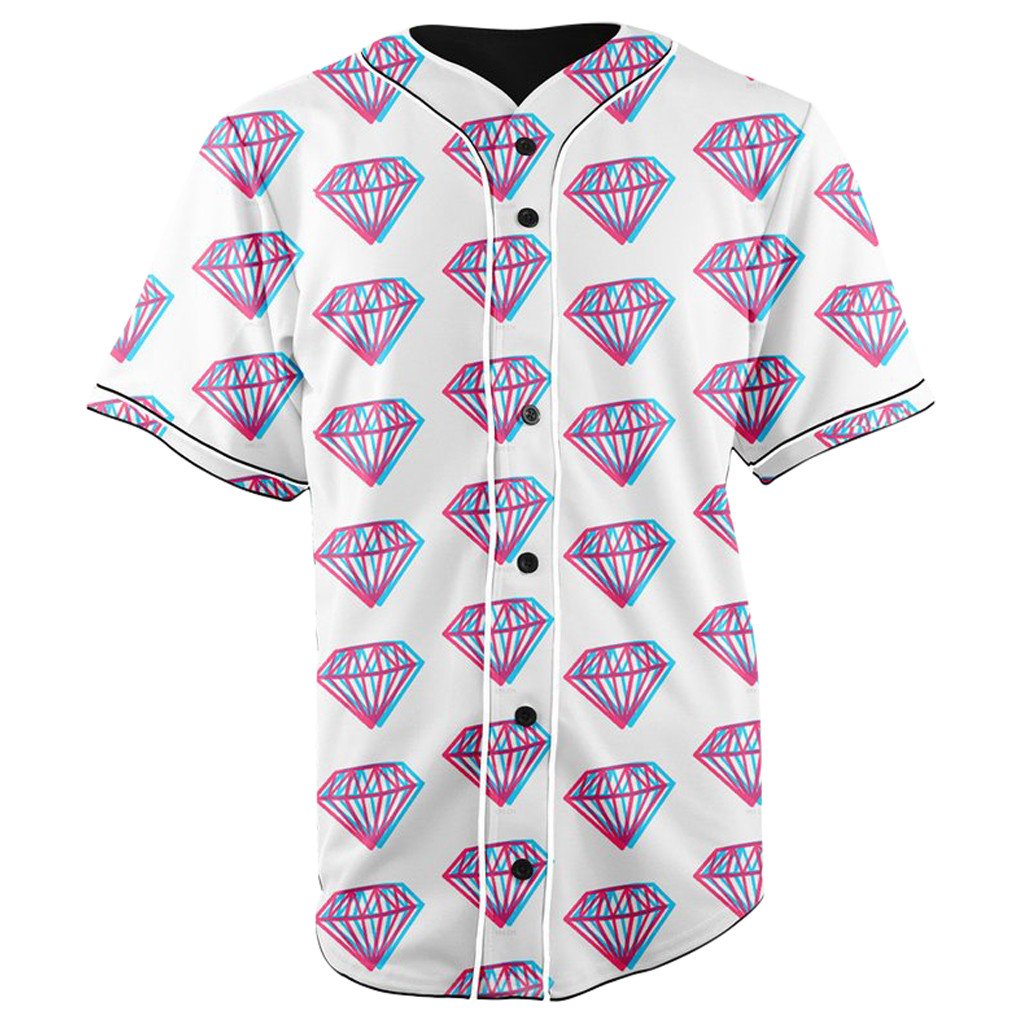 Diamonds White Button Up Baseball Jersey