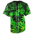 Weed Leaf Green & Black Button Up Baseball Jersey