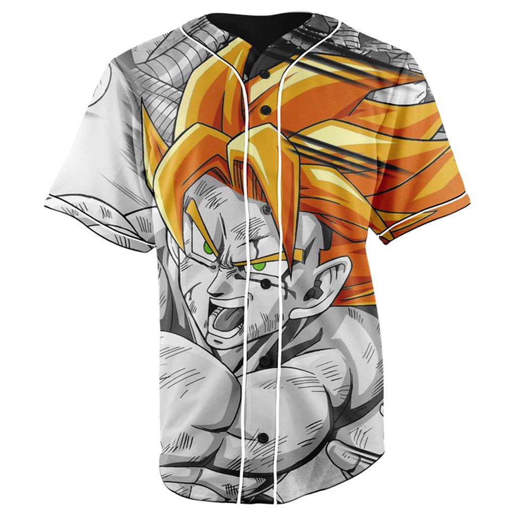 Goku Kamehameha Dragon Ball Z Black & White Button Up Baseball Jersey