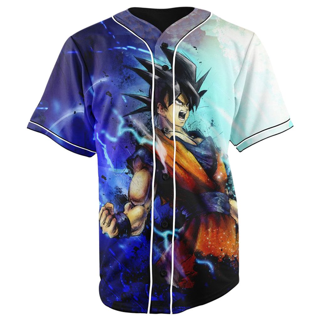 Goku Dragon Ball Z Blue Button Up Baseball Jersey