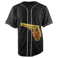 A Girls Gold Gun Black Button Up Baseball Jersey