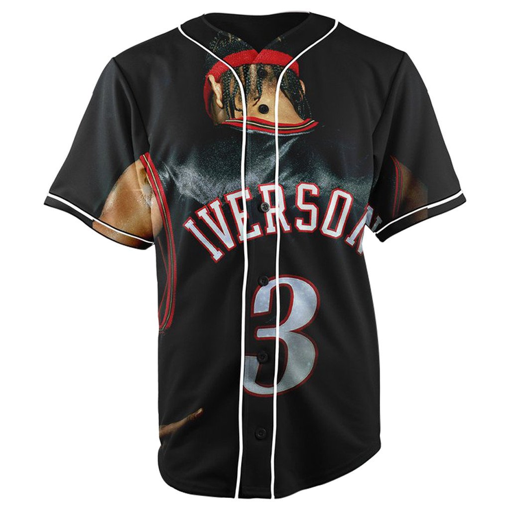 Allen Iverson Black Button Up Baseball Jersey
