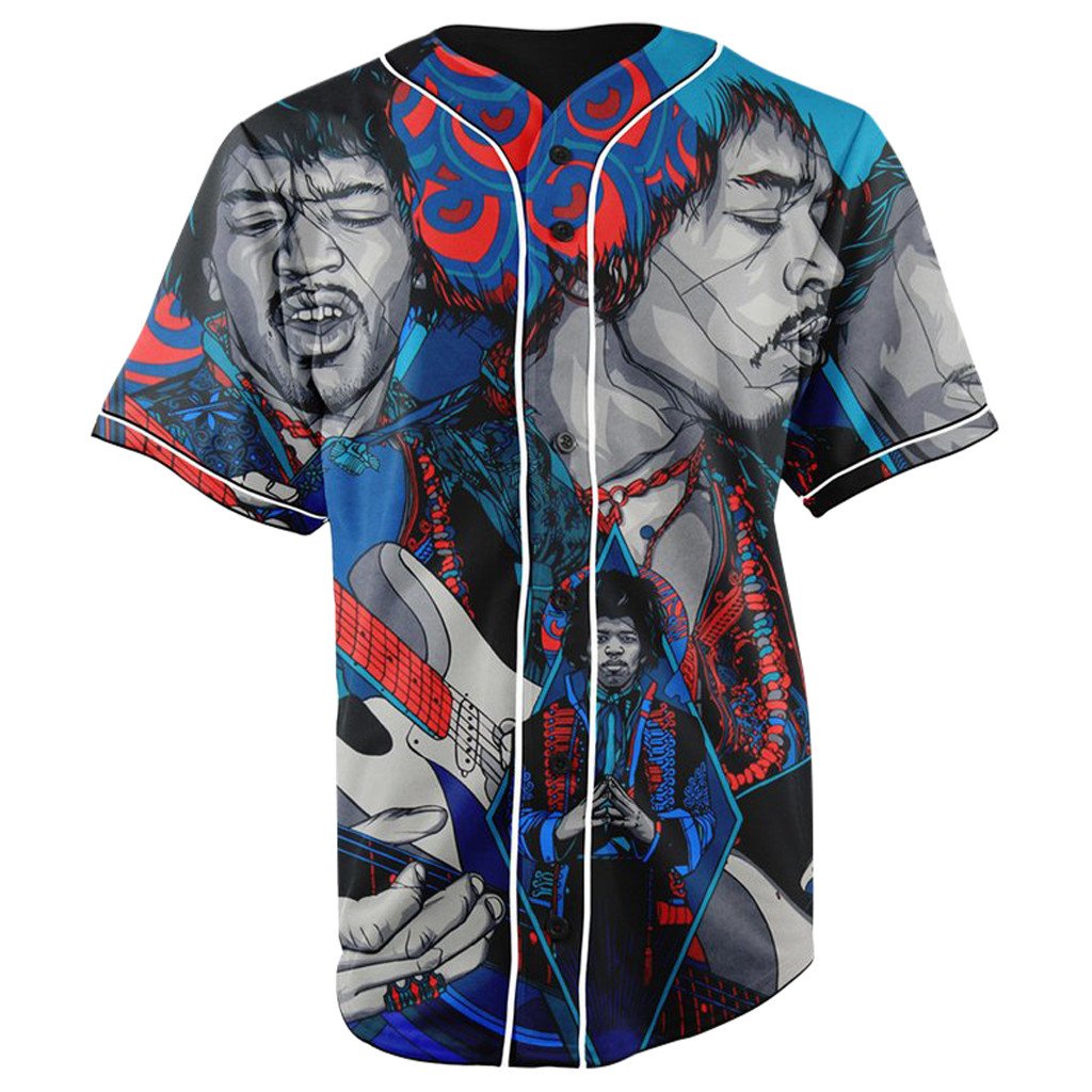 Jimi Hendrix Blue Button Up Baseball Jersey