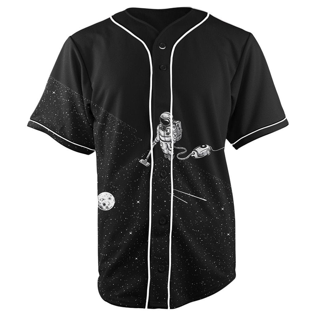 Space Cleaning Astronaut V2 Black Button Up Baseball Jersey