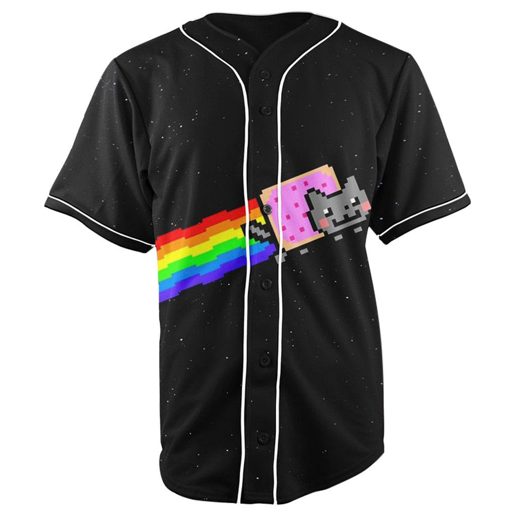 Nyan Cat Black Button Up Baseball Jersey