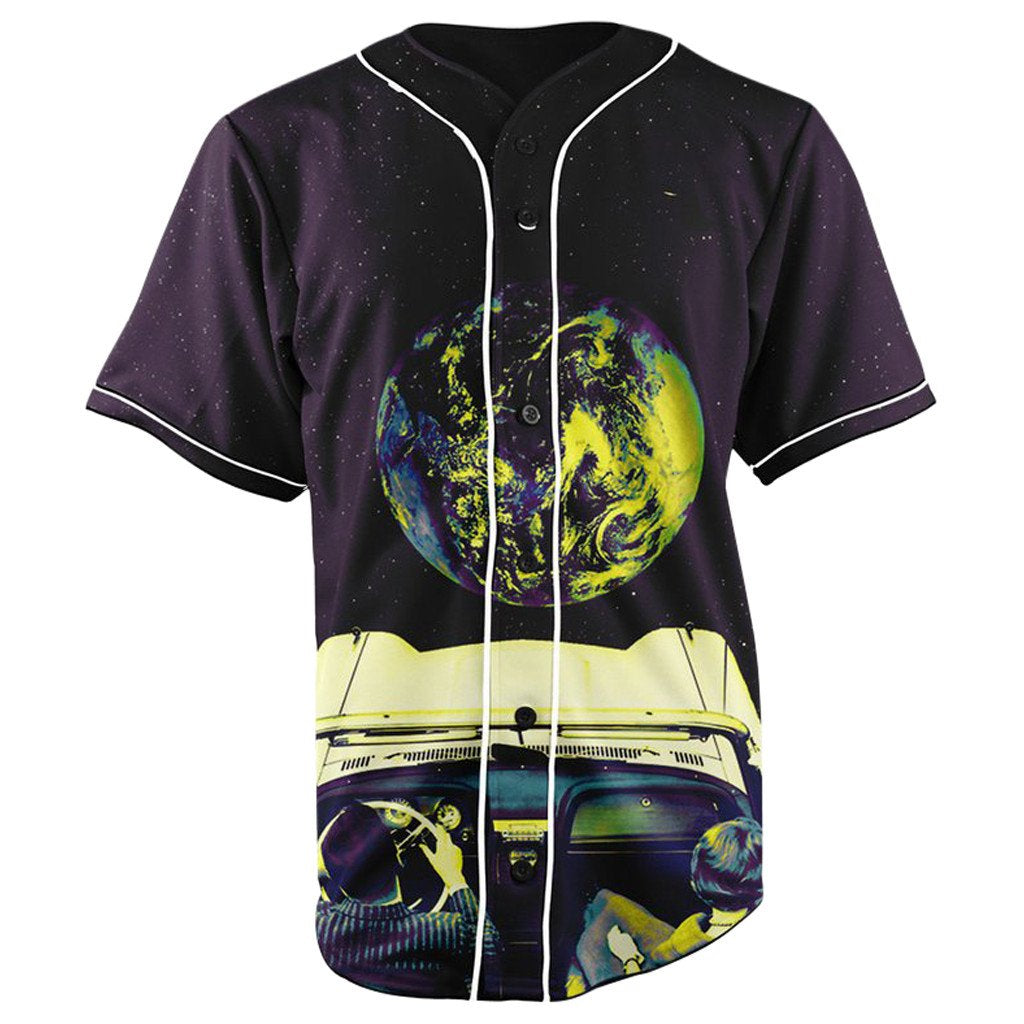 Driving To The Moon Button Up Baseball Jersey